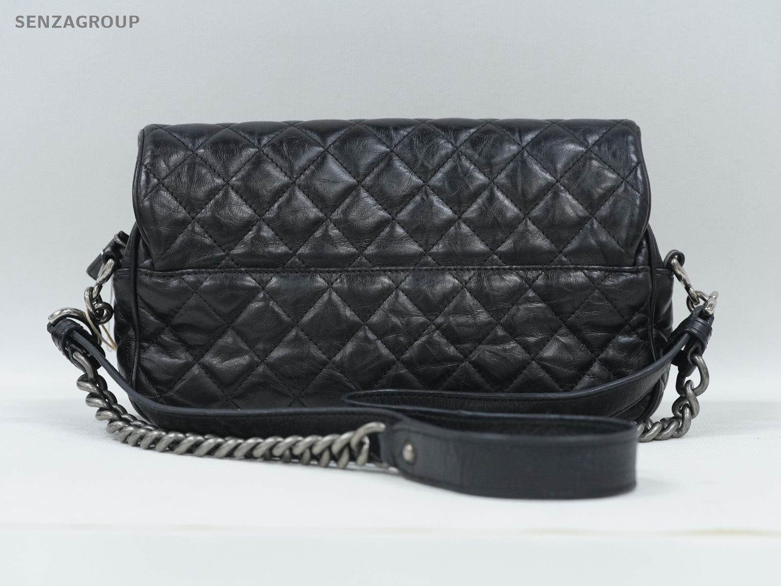 CHANEL Classic Flap MM Oil waxed leather Chain Shoulder bag Black Silver Classic