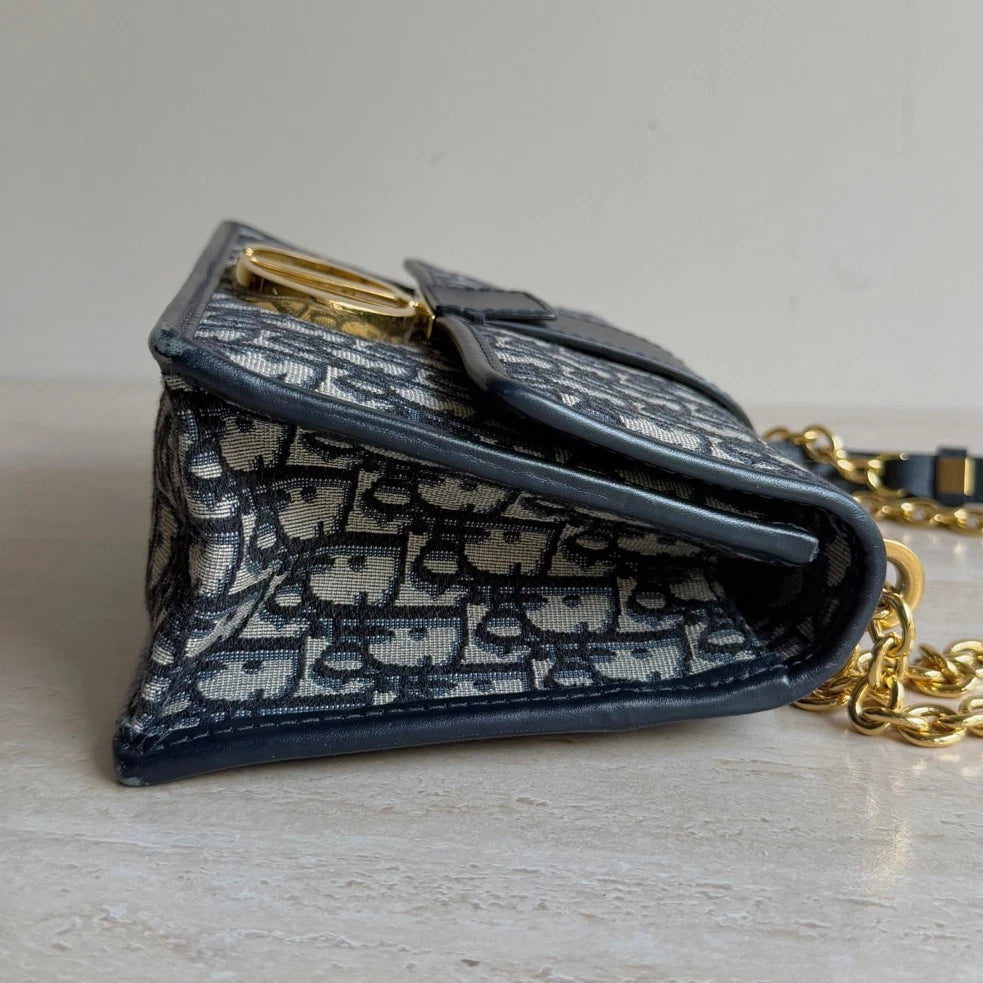 Christian Dior 30Montaigne Oblique Canvas Gold Chain Navy Shoulder Bag Crossbody
