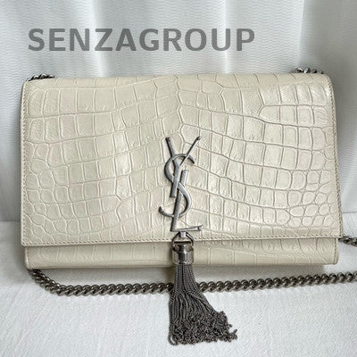 Saint Laurent Medium White Fringe Chain Shoulder Bag Silver Hardware