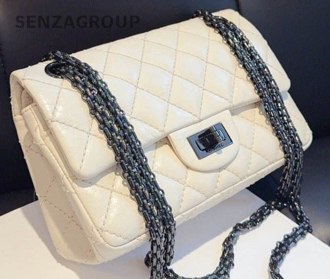 CHANEL 2.55 Chain Shoulder bag Cream White Crossbody Women Almost Brand NEW
