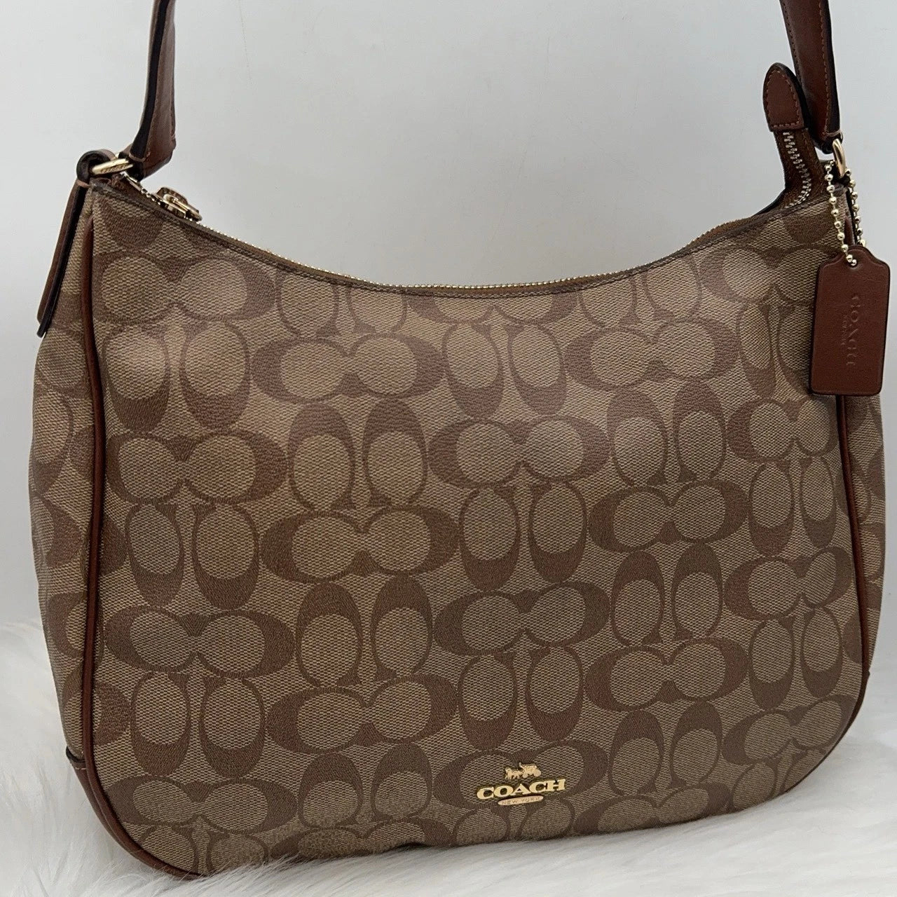 Coach Beige Monogram Canvas Shoulder Underarm Bag For Women
