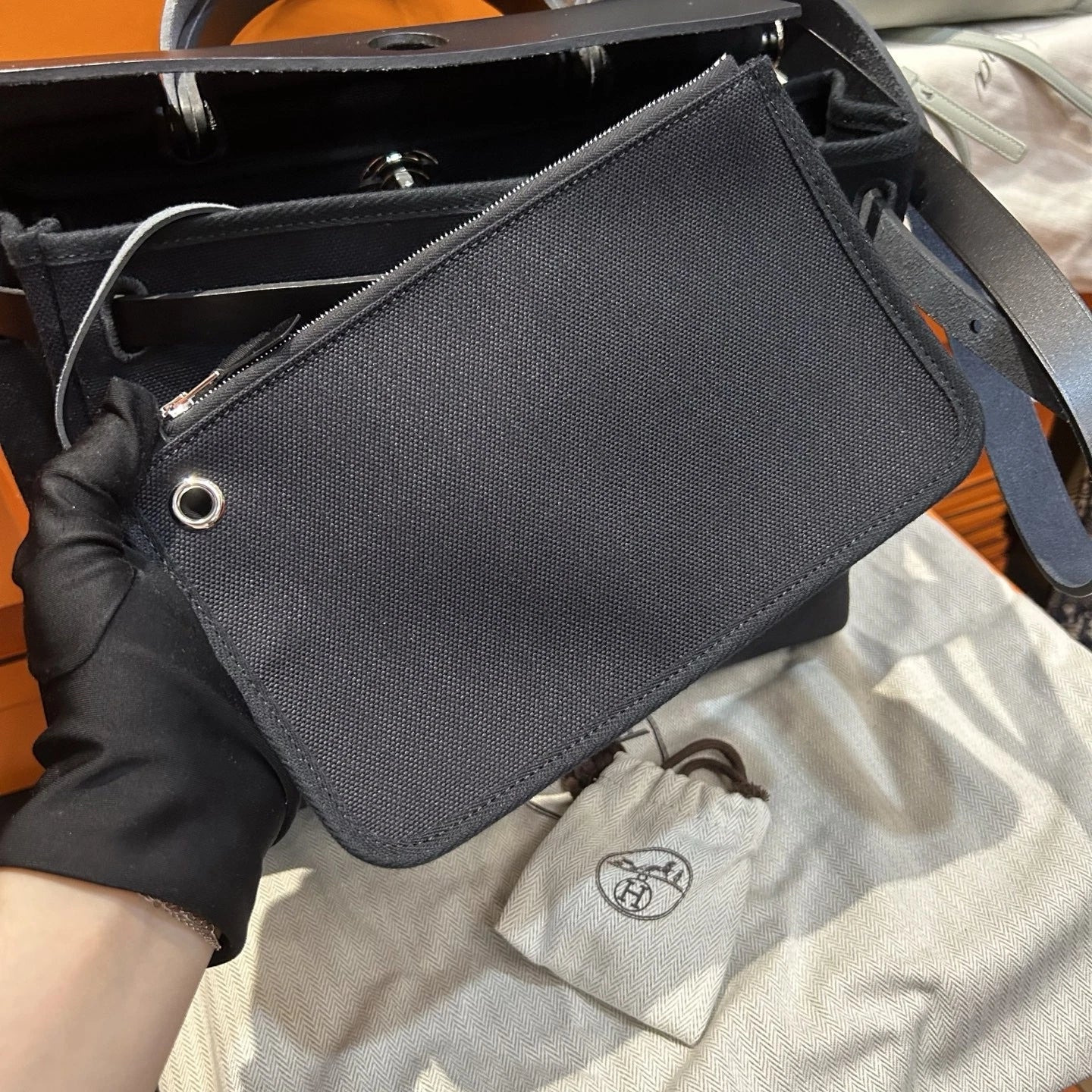 Excellent Condition Hermes Herbag31 Canvas Black Handbag Crossbody Silver HW