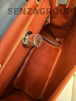 Hermès Herbag 31 Canvas Shoulder Bag Orange Black Silver Hardware
