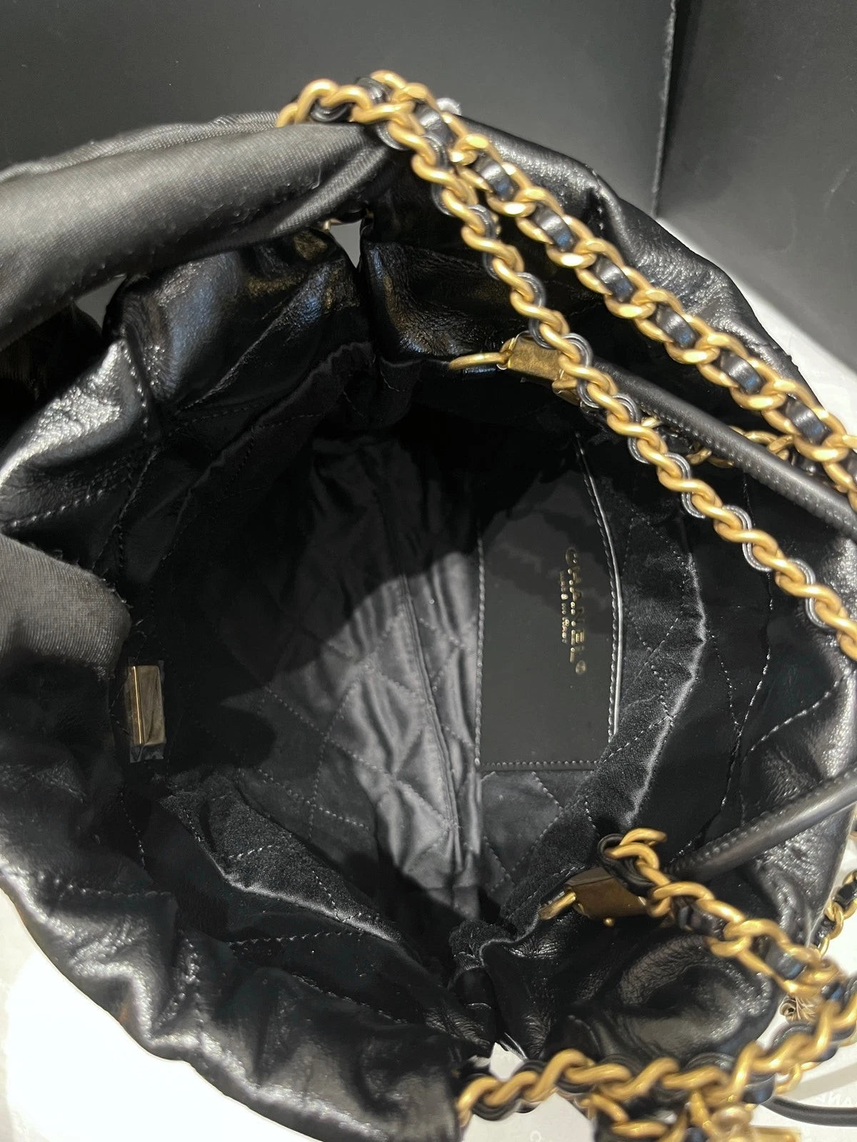 CHANEL Black Gold Calfskin 22 Shoulder Bag For Women