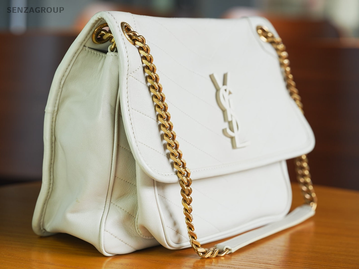 Saint Laurent YSL Niki medium White with gold Leather Shoulder Crossbody bag