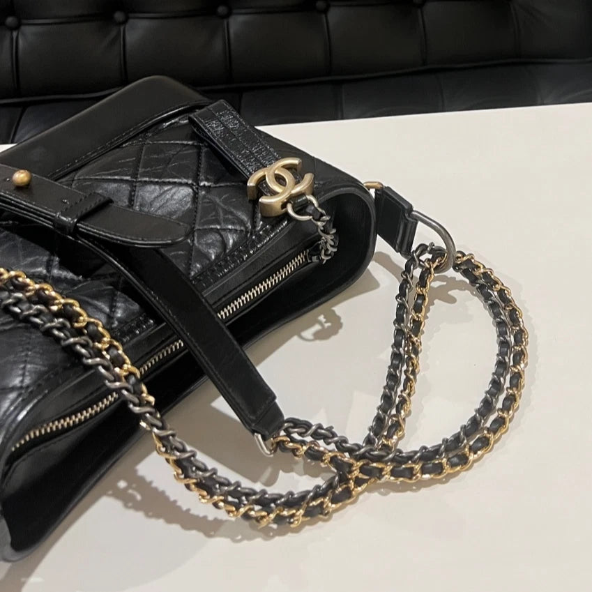 Auth Chanel Small Gabrielle Hobo Black Gold Hardware Crossbody