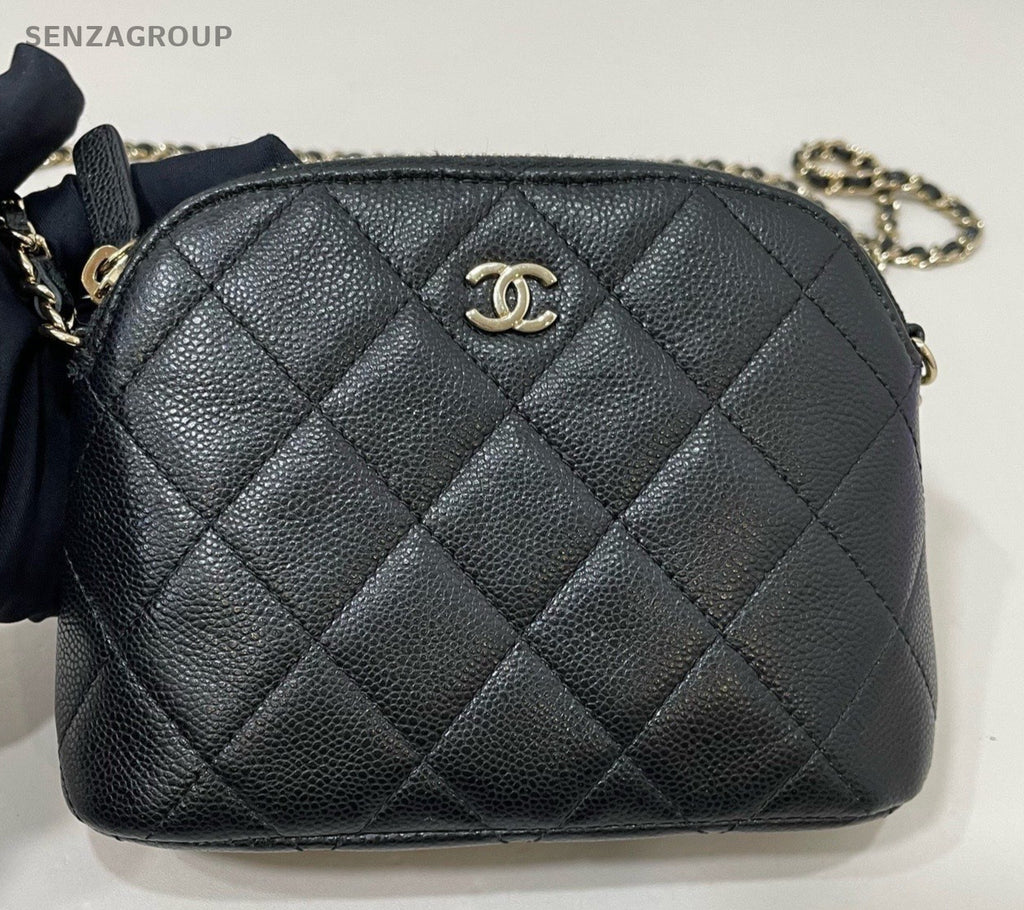 Chanel Diamond Calfskin Chain Shoulder Bag Crossbody Black Gold Women Classic