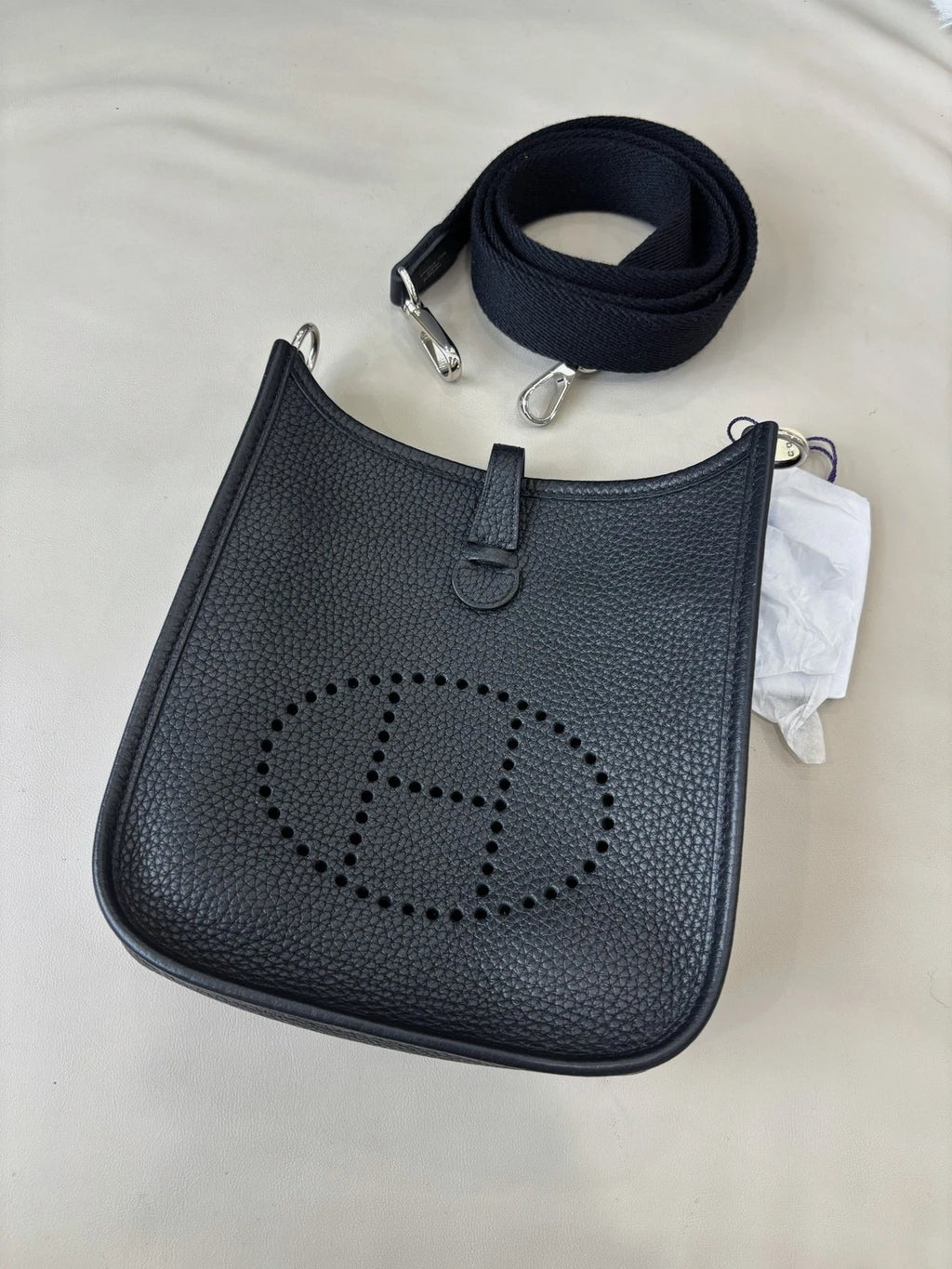 Hermes Evelyne Mini Shoulder Bag Black Silver Unisex Adults Classic