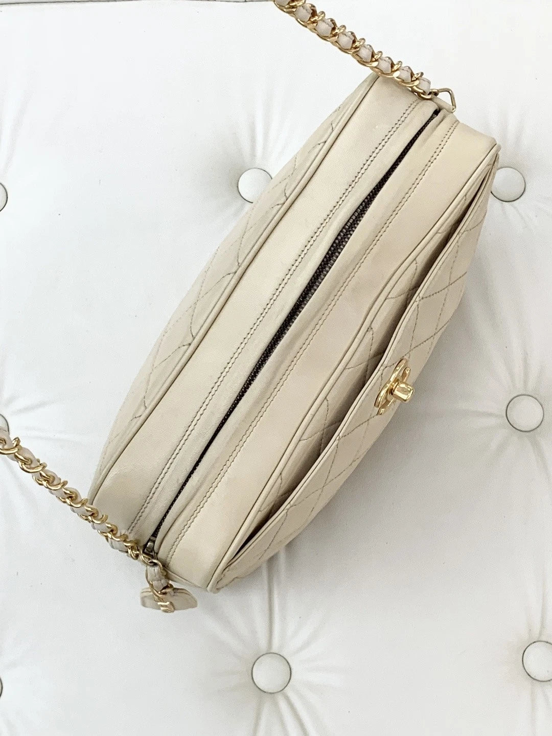 Chanel Lambskin Camera Bag Chain Shoulder Crossbody Bag Beige Women S