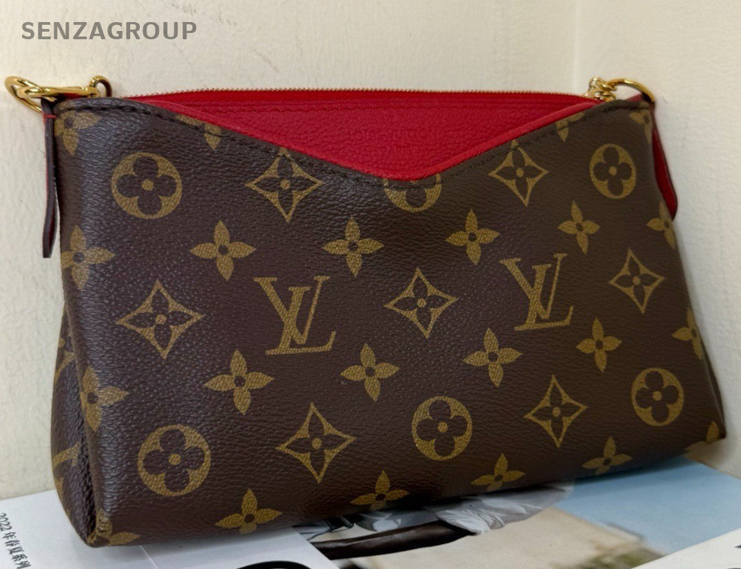 Louis Vuitton Monogram Chain Shoulder Bag Brown Red Women Classic Designer