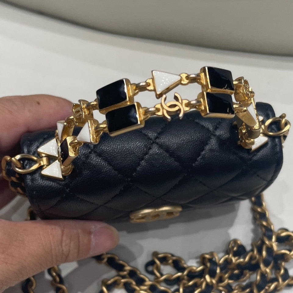 Chanel Coco Mini Black Gold Quilted Chain Shoulder Bag - Women's Fashion