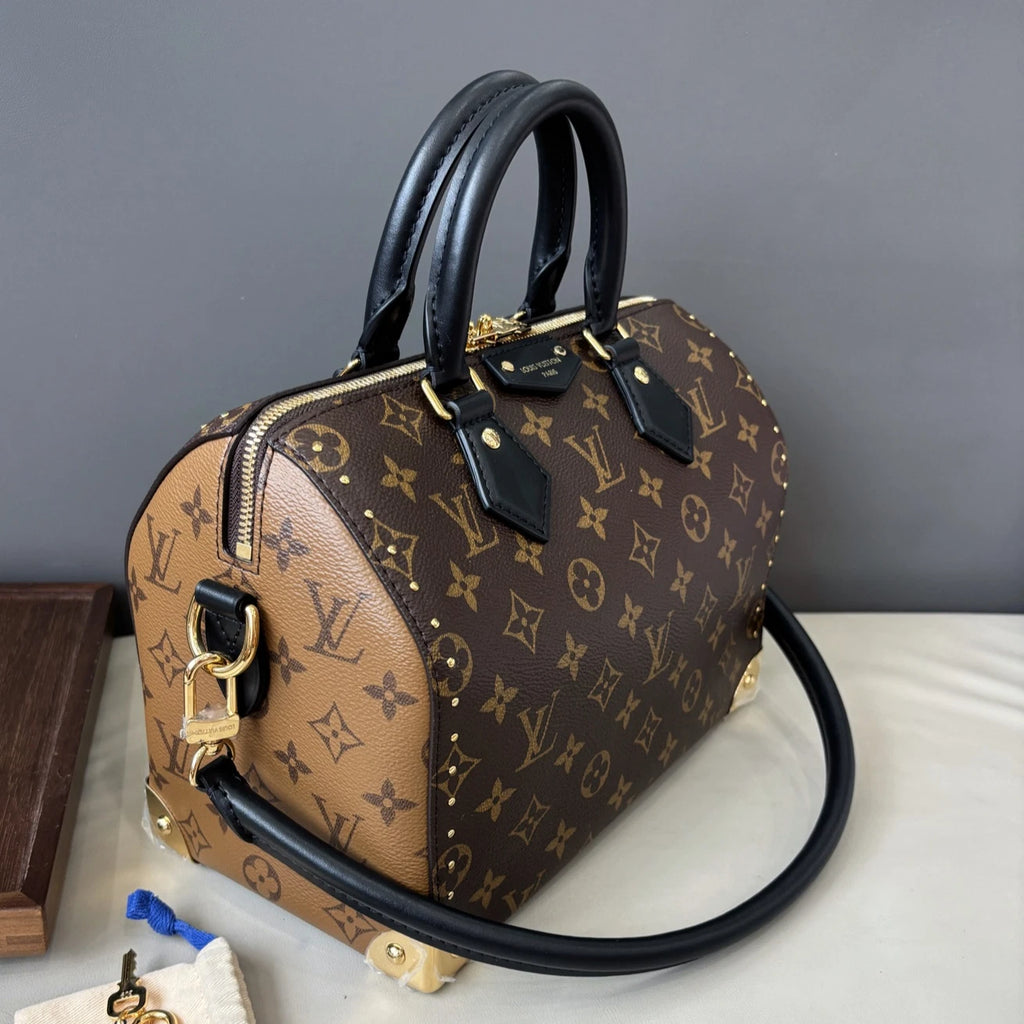 Excellent Louis Vuitton SpeedyTrunk25 Monogram Canvas Handbag Shoulder Bag