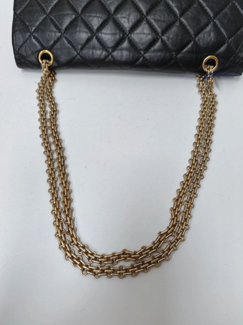 Chanel 2.55 GM Calfskin Chain Shoulder Bag Crossbody Deep Blue Gold Women
