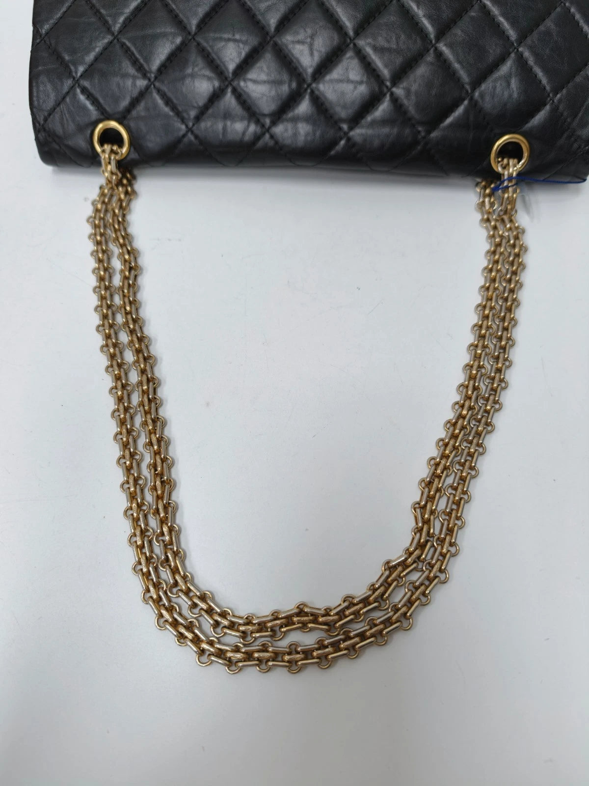 Chanel 2.55 GM Calfskin Chain Shoulder Bag Crossbody Deep Blue Gold Women