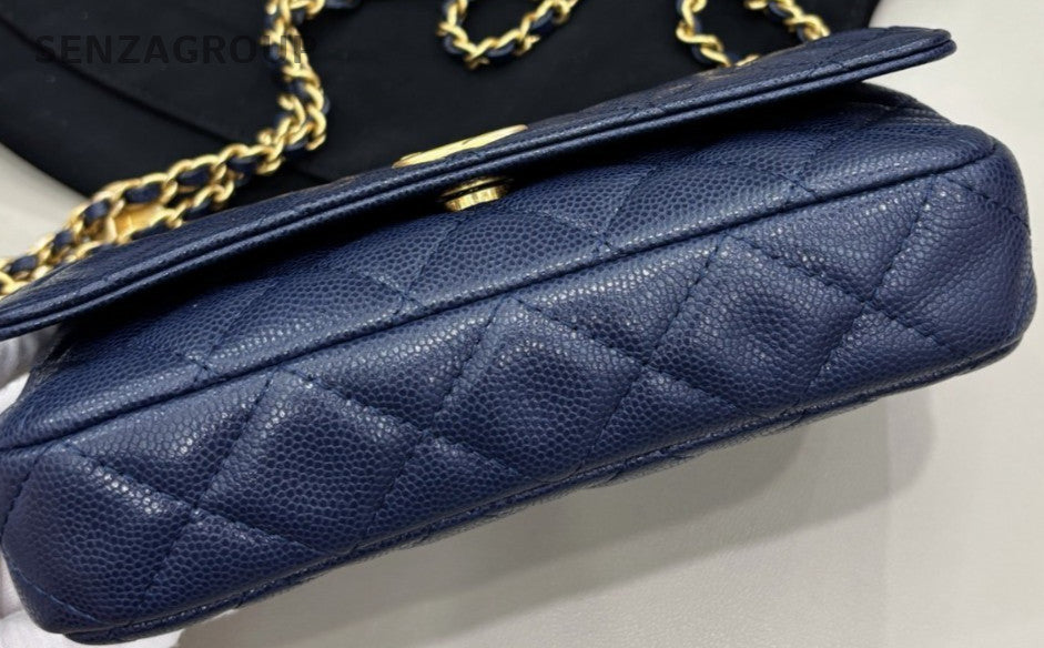 Chanel WOC Gold Coin Chain Shoulder Bag Crossbody Blue Used Women Classic