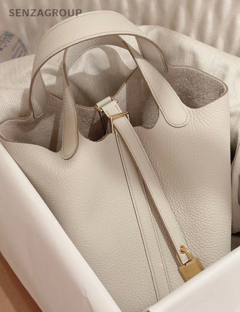 Hermes Picotin Lock Silver Hardware Tote Bag White Gold Used Women Classic