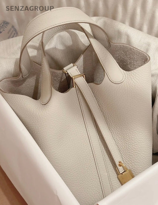Hermes Picotin Lock Silver Hardware Tote Bag White Gold Used Women Classic