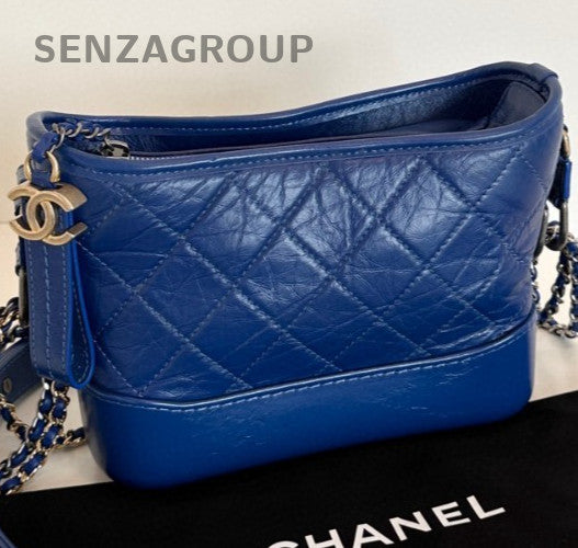 Chanel Gabrielle PM Chain Top Handle Bag Shoulder Bag Blue Gold Women Classic