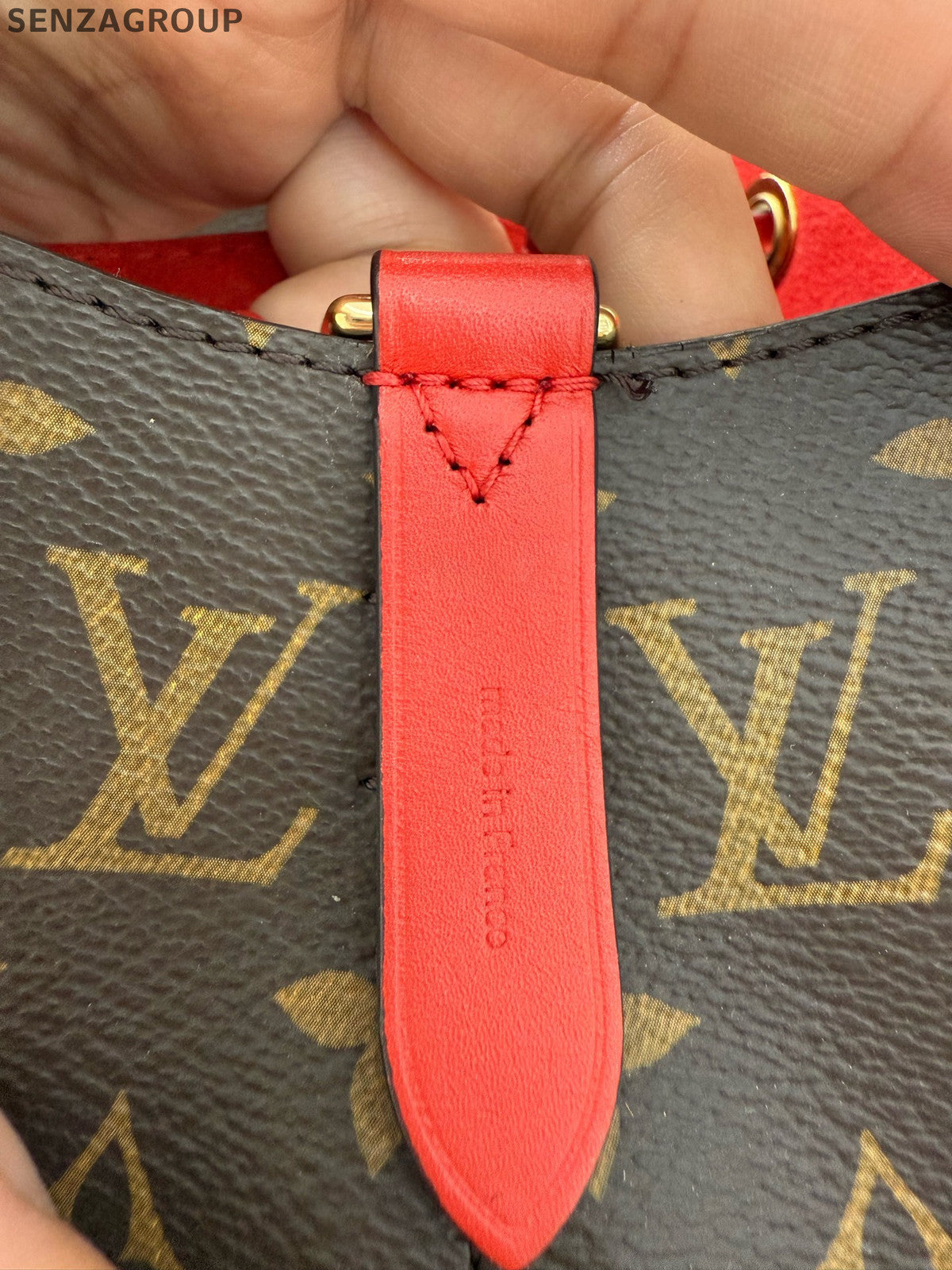 Louis Vuitton Monogram Red Drawstring Bucket Shoulder Bag Classic Women