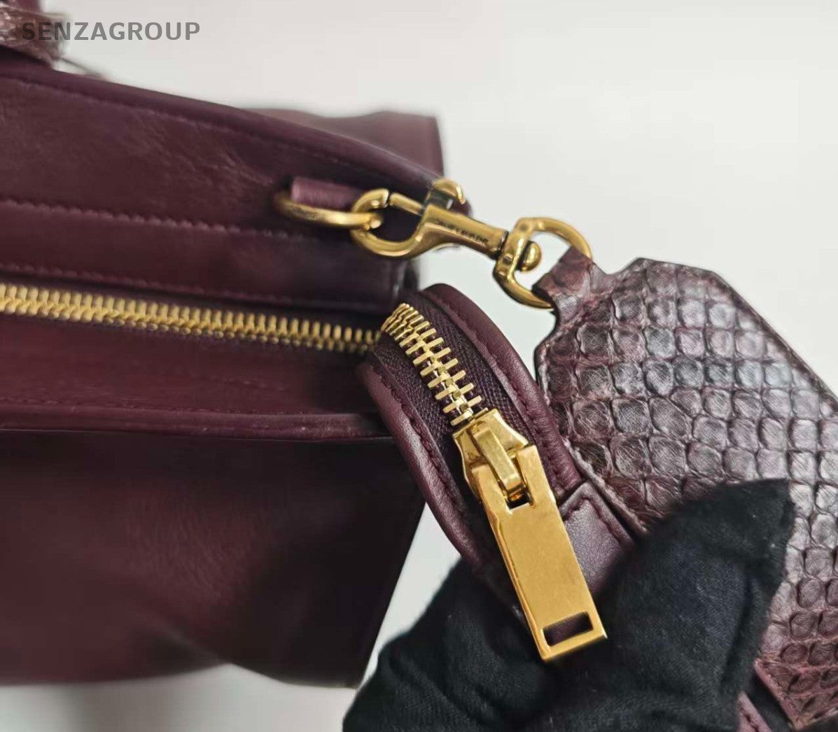 Saint Laurent Snakeskin 2Way Top Handle Bag Crossbody Red Gold Women Classic