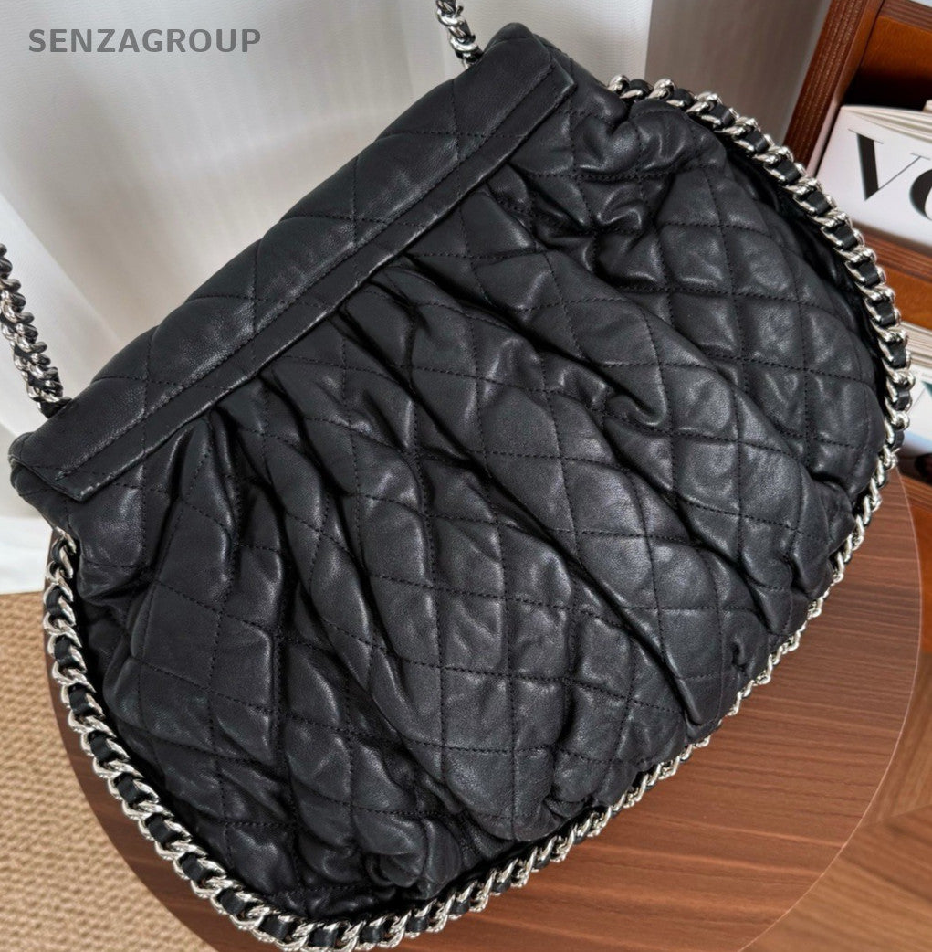 CHANEL Chain Around Shoulder bag Black silver Calfskin