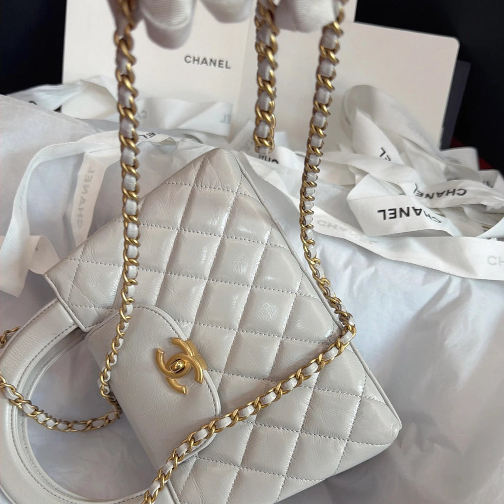 Chanel Kelly Diamond Chain Top Handle Crossbody Gray Gold Women Classic Fashion