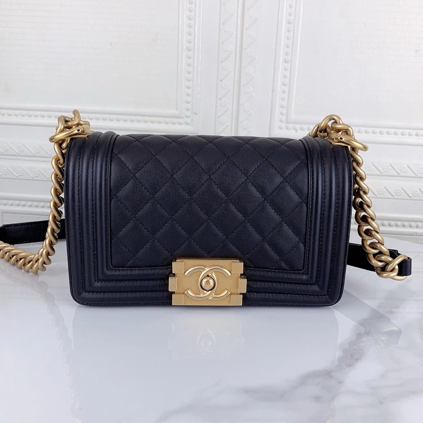 CHANEL Black Gold Leboy Small Shoulder Bag for Women