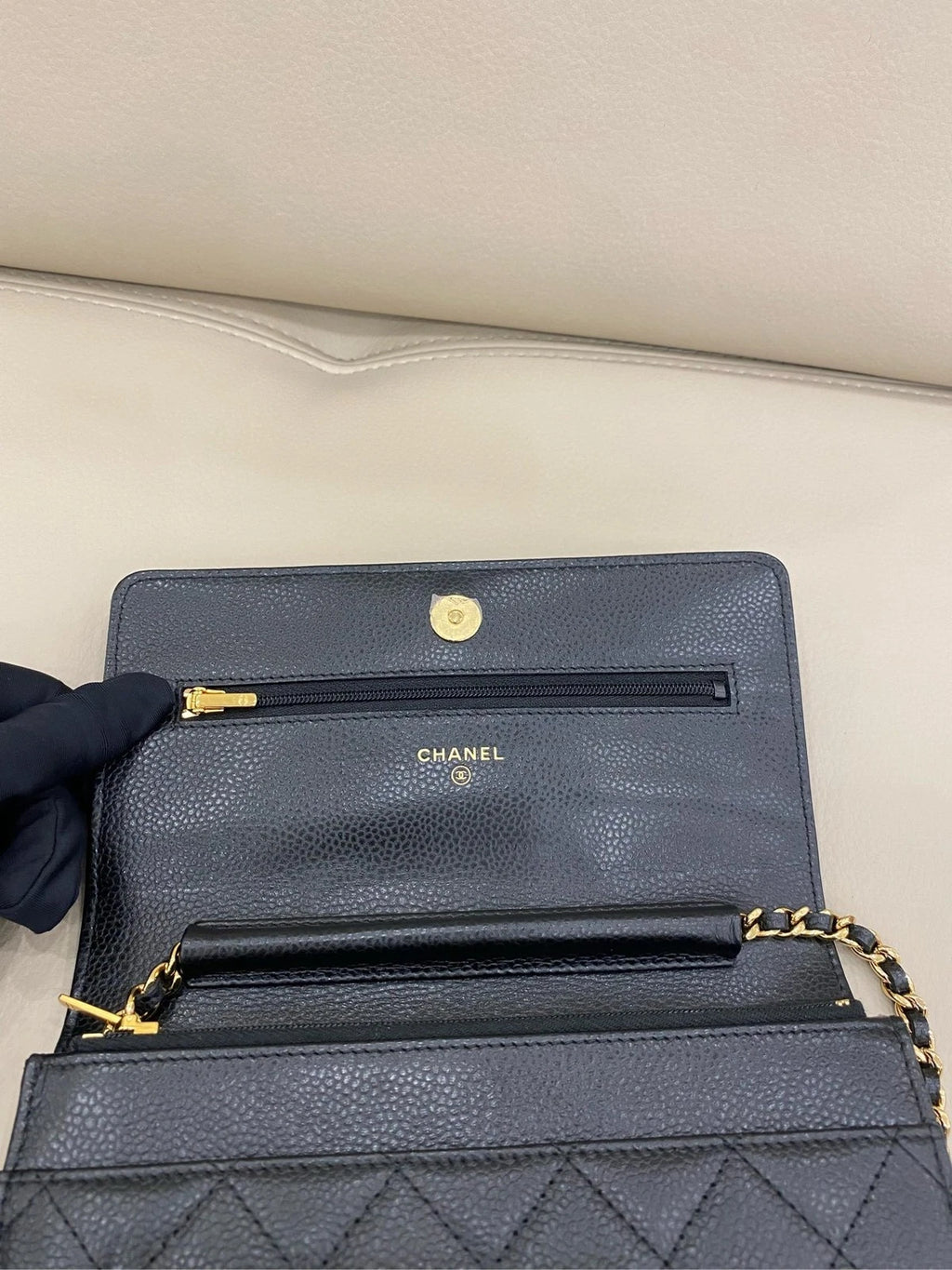CHANEL Black Leather WOC Chain Crossbody Bag For Women