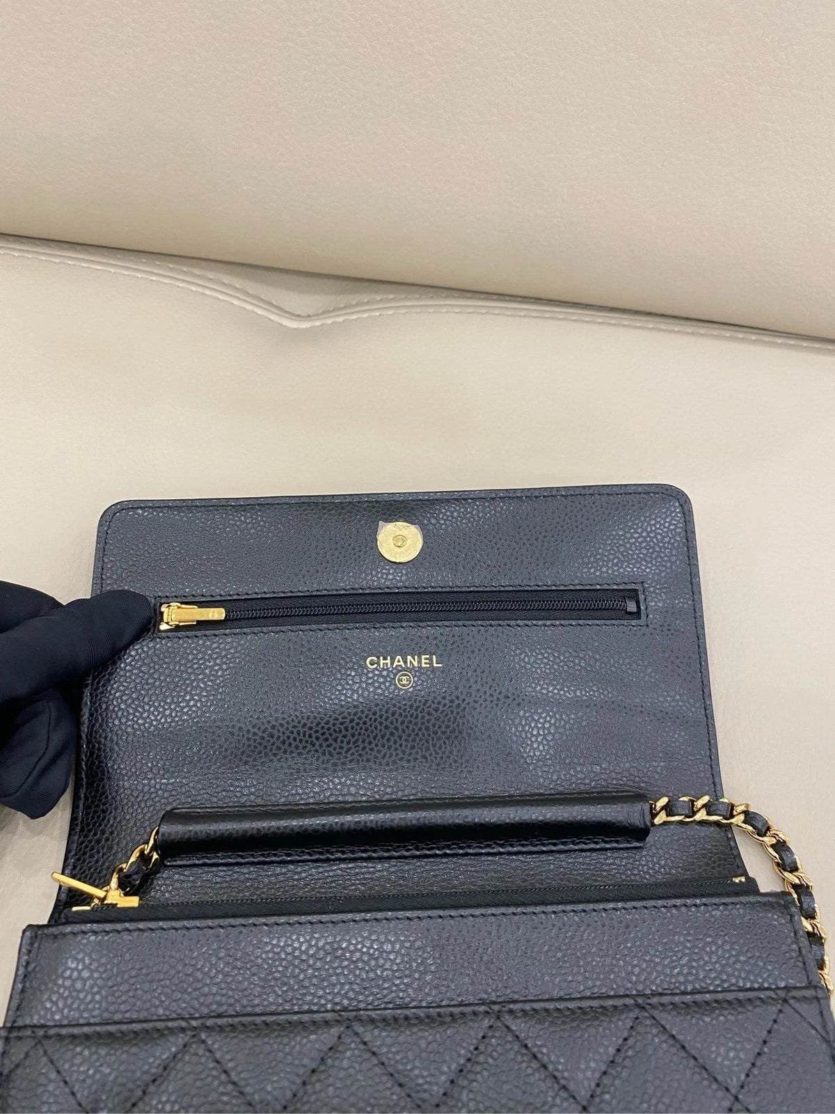 CHANEL Black Leather WOC Chain Crossbody Bag For Women