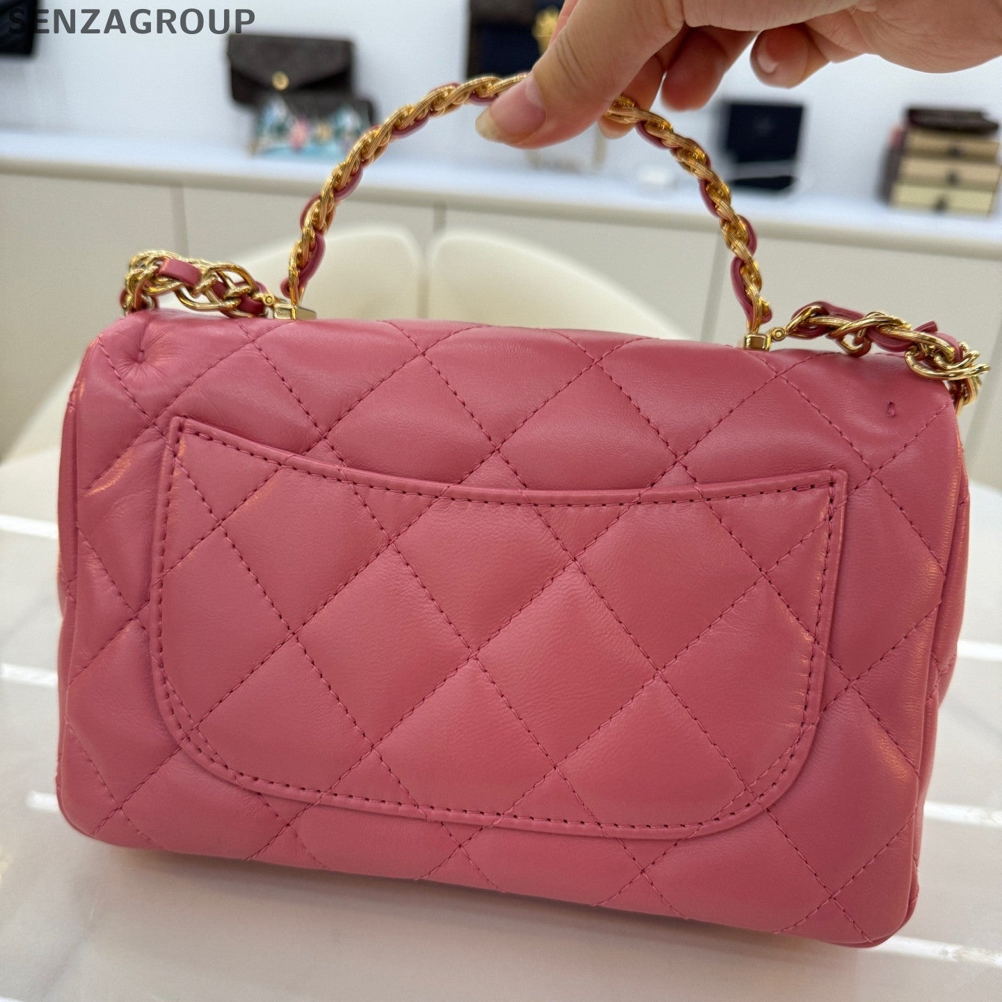 Chanel Quilted Mini Flap Bag in Lambskin Pink Gold Hardware