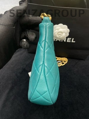 Chanel Blue Quilted Hobo Chain Shoulder Bag Gold Hardware Women's Fashion