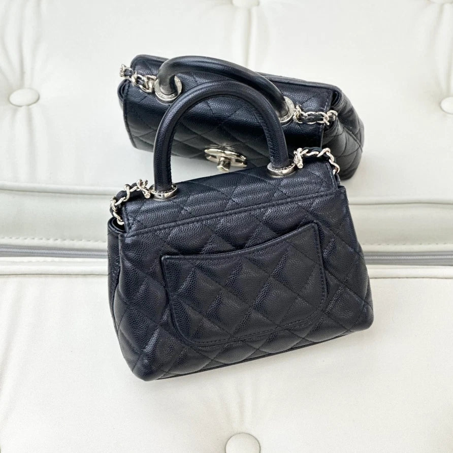 Chanel Coco Handle Mini Calfskin Chain Top Handle Crossbody Black Women S