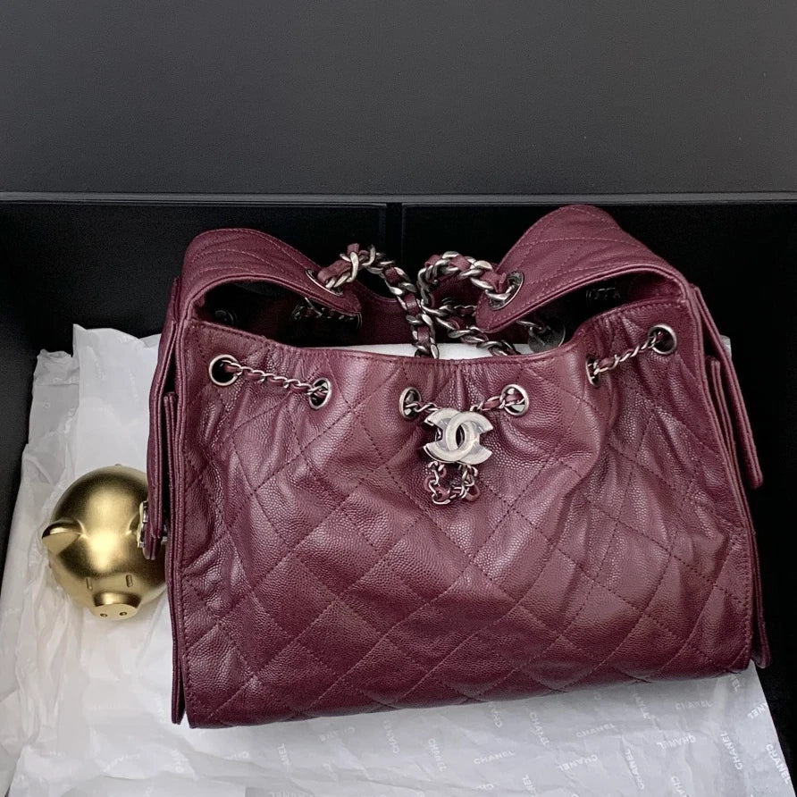 Chanel 25Bag PM Calfskin Shoulder Crossbody Bag Red Silver Women Classic S