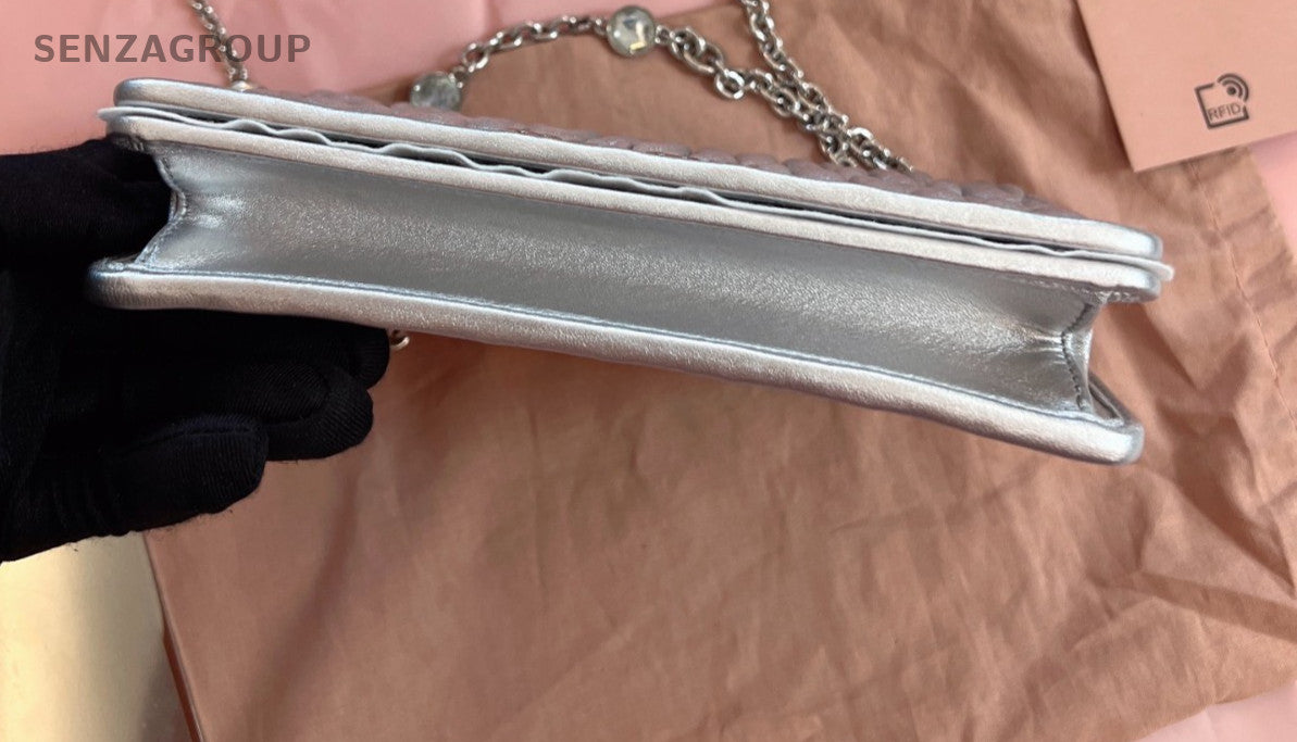 Miumiu wrinkle Woc PM Chain Shoulder bag Silver Brand NEW Women
