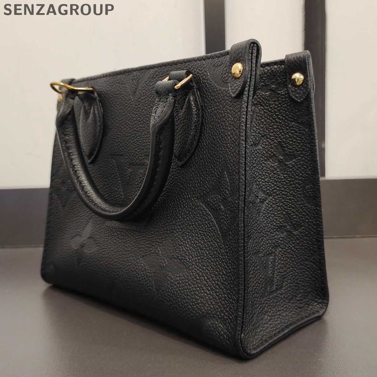 Louis Vuitton Black Leather Monogram Tote Shoulder Crossbody Bag Women Classic