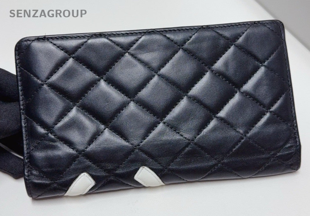 CHANEL Cambon Diamond Clutch Wallet Black White Women
