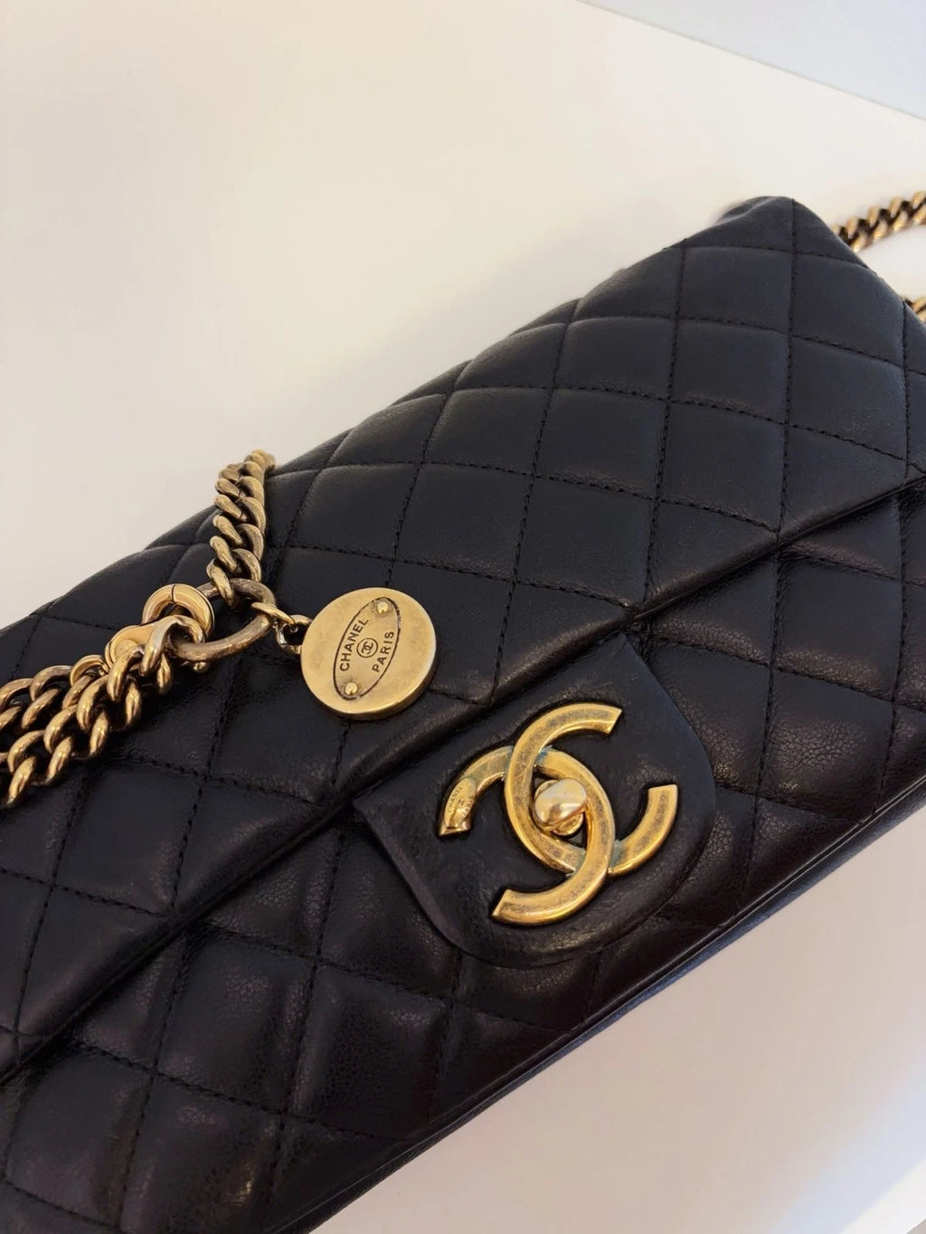 Chanel Classic Flap Shoulder Bag Women's Handbag Black Calfskin Gold Coin Chain