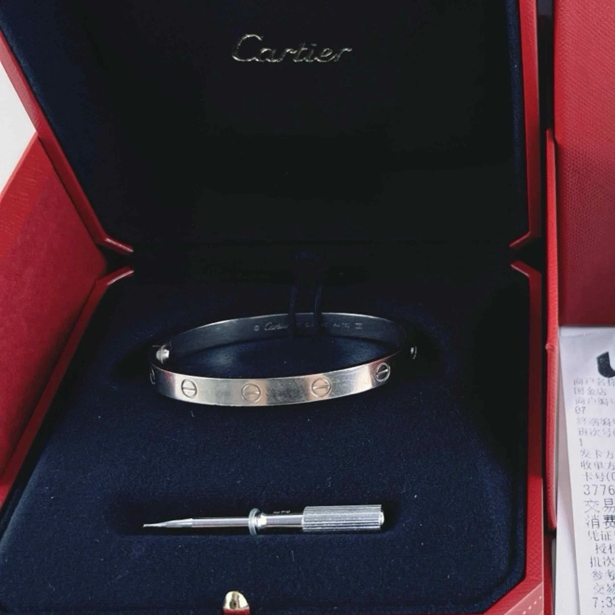 Excellent Cartier Love Classic 6.1mm Bangle Bracelet 18k White Gold Size17
