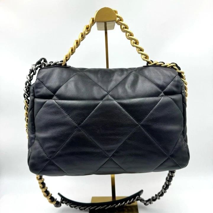CHANEL19Bag Medium Black Gold Shoulder Bag For Women