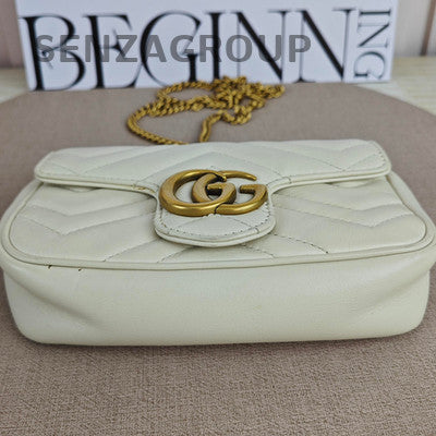Gucci Marmont Mini Chain Shoulder Bag in White Gold - Fashion Women