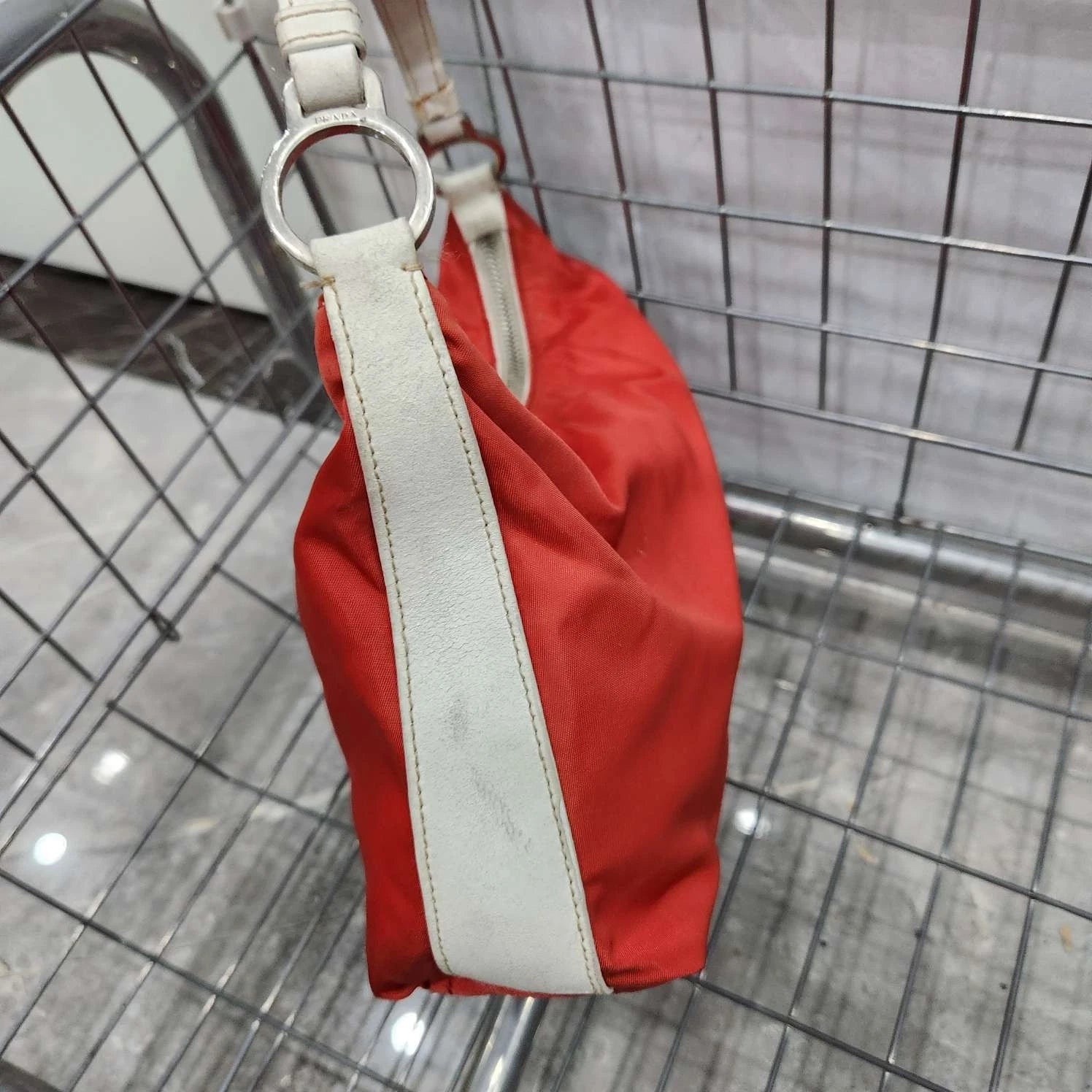 Prada Vintage Nylon Leather Colorblock Shoulder Handbag For Women