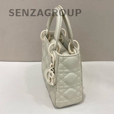 Dior Lady Dior Cannage White Bag with Silver Chain Strap - Women's Fashion
