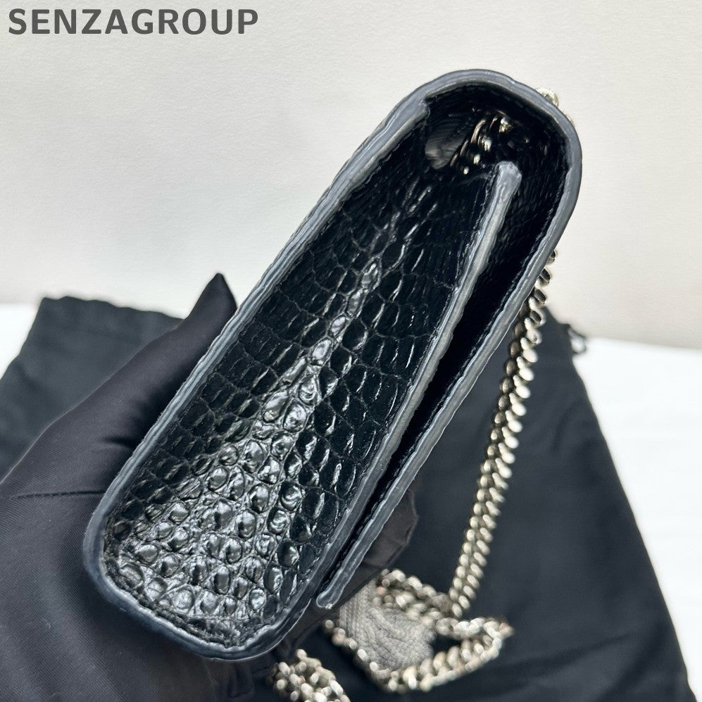 Saint Laurent YSL Black Silver Fringe Kate Small Chain Crossbody Bag