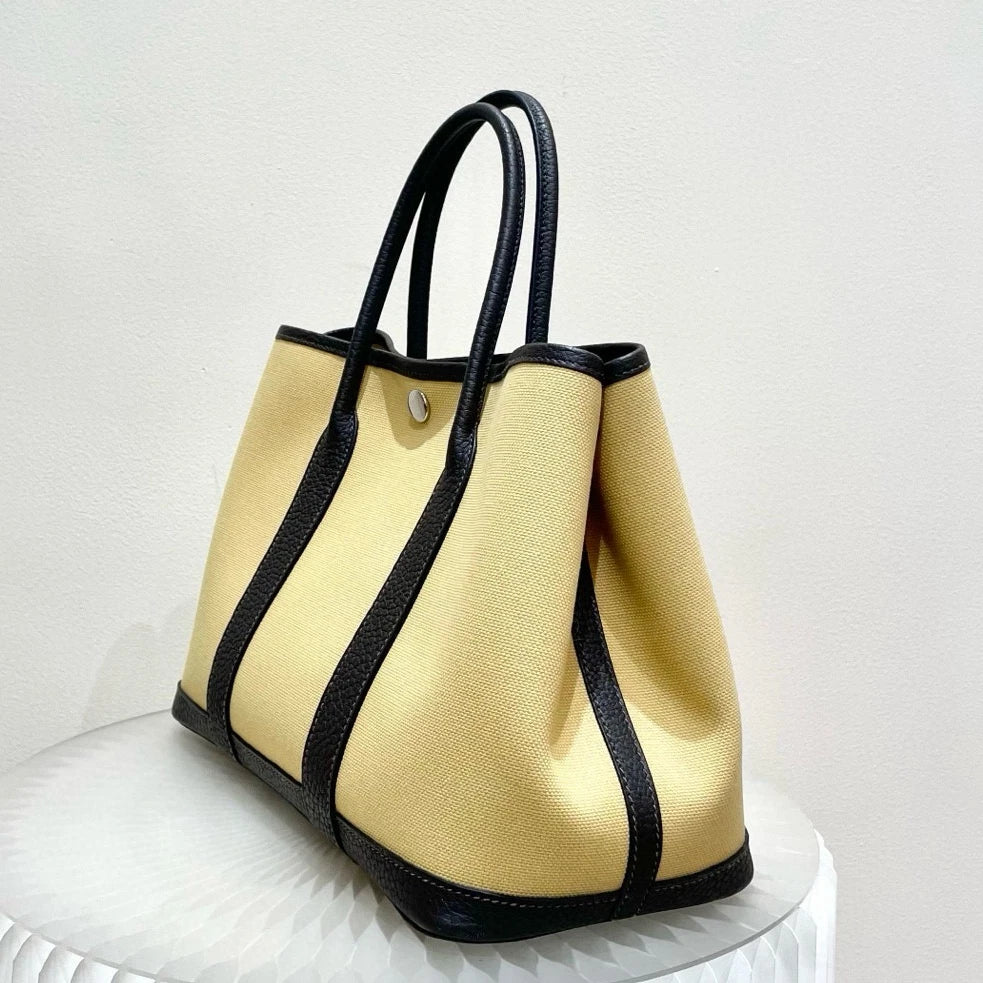 Hermes Garden Party30 Tote Top Handle Bag Yellow Silver Women Classic