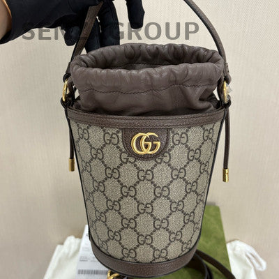 Gucci GG Marmont Mini Bucket Bag Brown Gold Hardware Crossbody