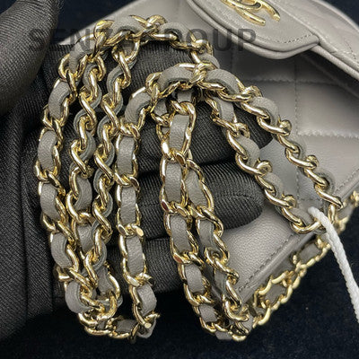 Chanel Lambskin Grey Quilted Chain Shoulder Bag - Gold Hardware