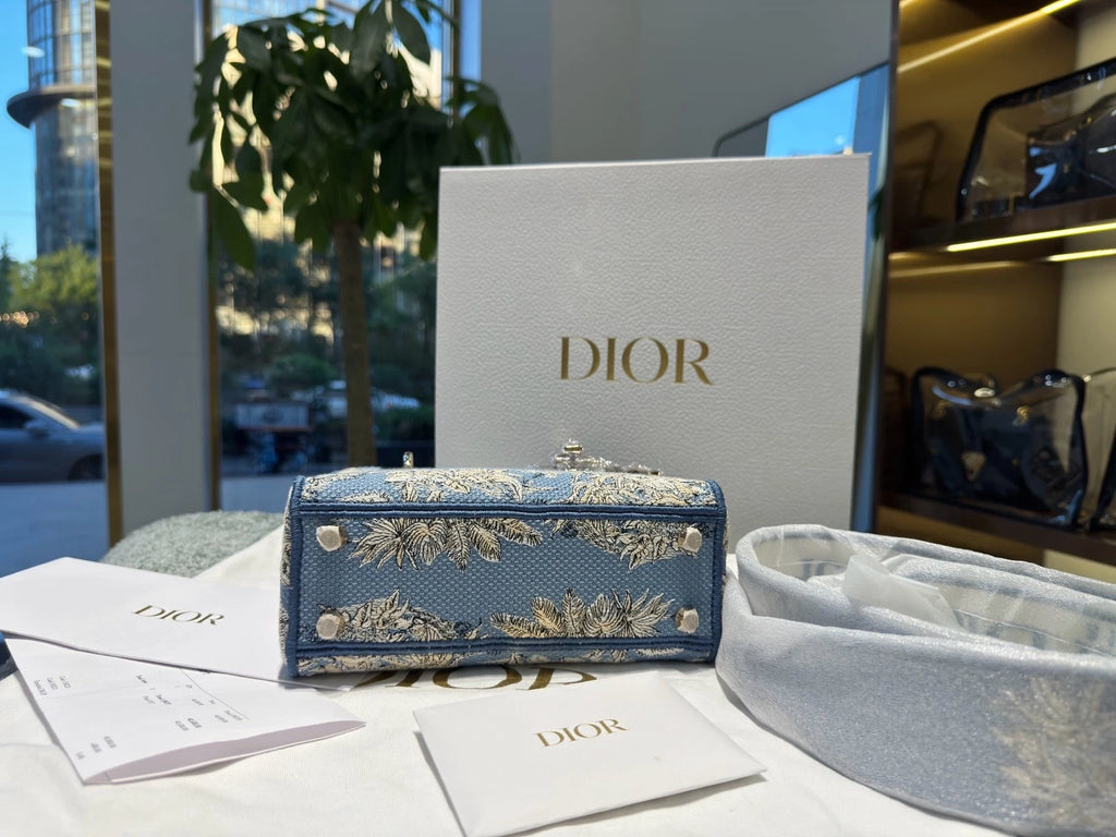 New Dior Lady D-Lite Embroidered Cotton Handbag Shoulder Bag For Women