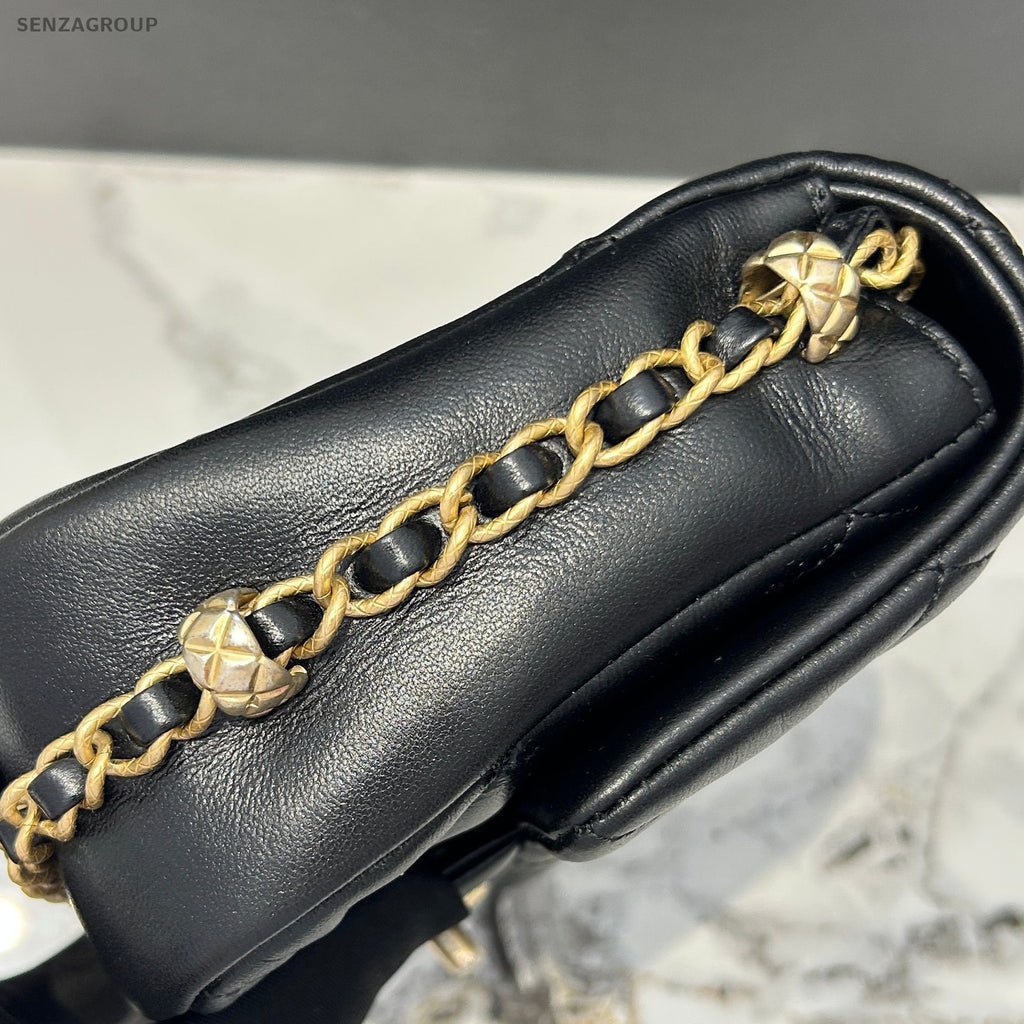 Chanel 23B Black Gold Chain Flap Bag Lamb Leather Classic Women Shoulder Bag