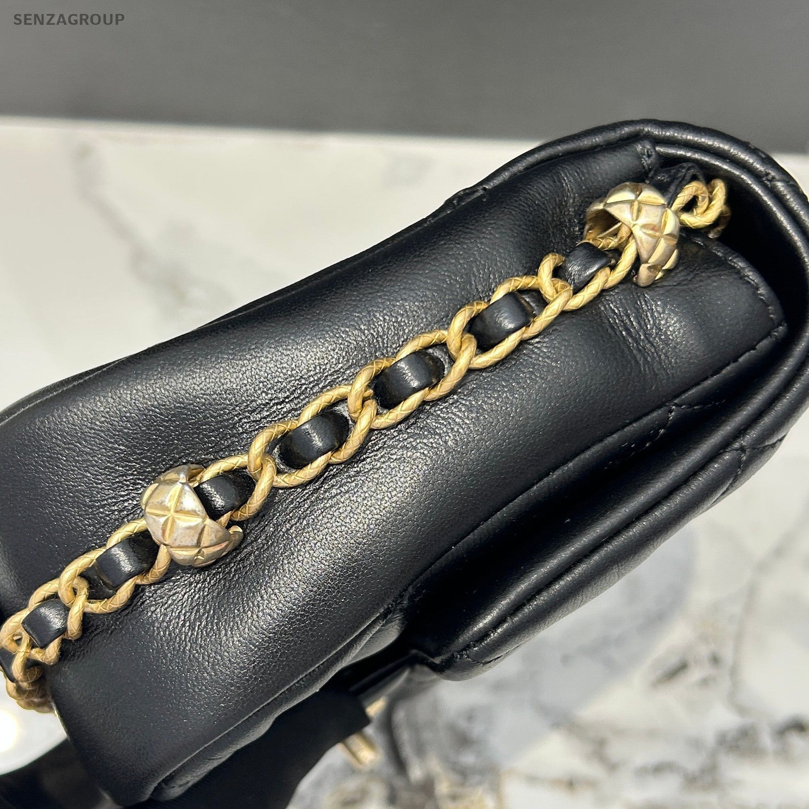 Chanel 23B Black Gold Chain Flap Bag Lamb Leather Classic Women Shoulder Bag