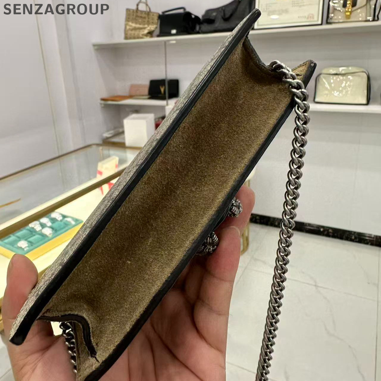 Gucci Dionysus Mini Chain Shoulder Crossbody Bag Brown Silver Hardware